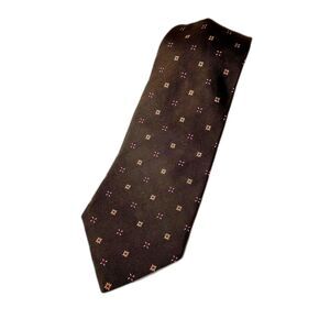 Brooks Brother 346 Men's Brown With Gold Burgundy Geo Print 100% Silk Tie